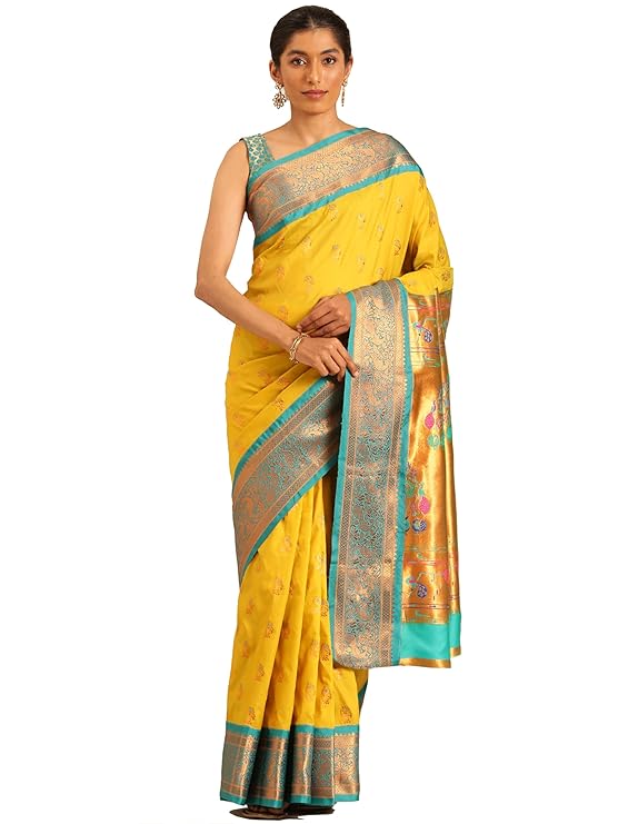 Sannata.in  Silk Sarees Women's Kadiyal Soft Silk Pheshwai Nath Paithani Saree With Blouse Piece