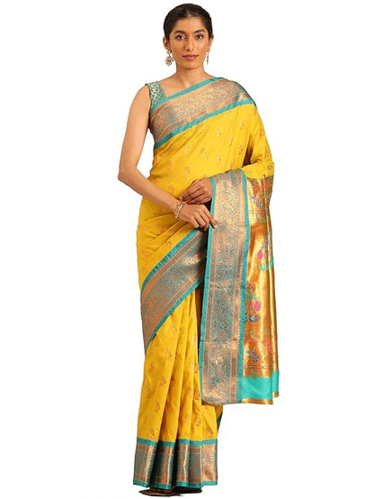 Sannata.in  Silk Sarees Women's Kadiyal Soft Silk Pheshwai Nath Paithani Saree With Blouse Piece