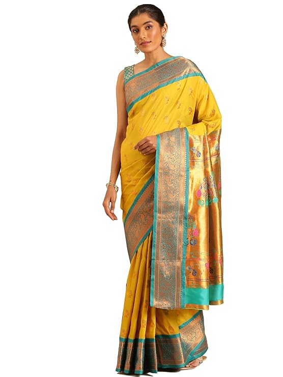 Sannata.in  Silk Sarees Women's Kadiyal Soft Silk Pheshwai Nath Paithani Saree With Blouse Piece