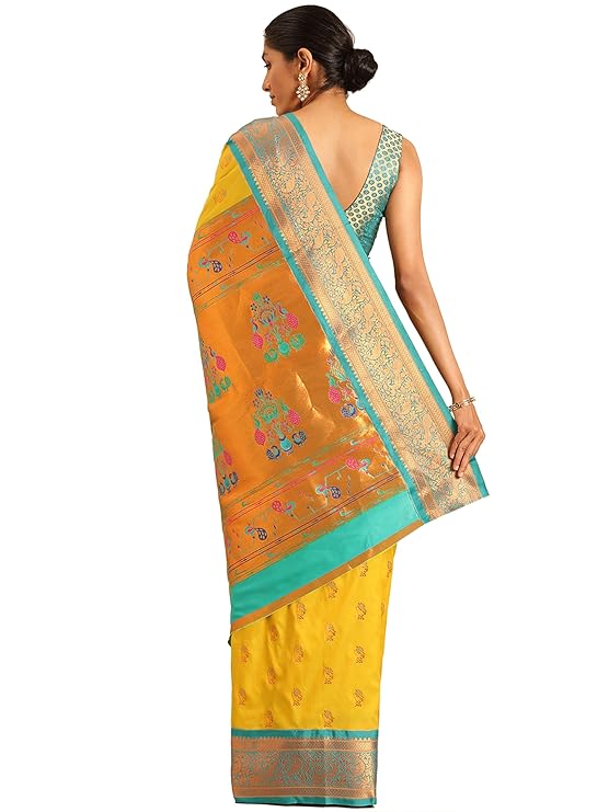 Sannata.in  Silk Sarees Women's Kadiyal Soft Silk Pheshwai Nath Paithani Saree With Blouse Piece