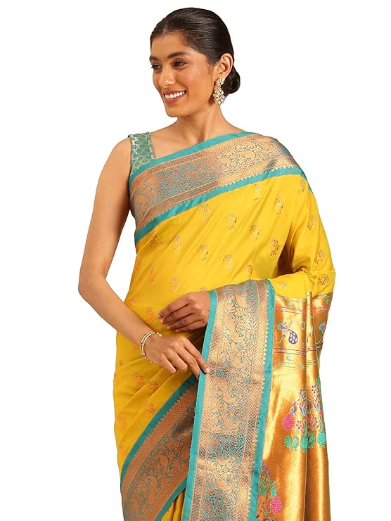 Sannata.in  Silk Sarees Women's Kadiyal Soft Silk Pheshwai Nath Paithani Saree With Blouse Piece