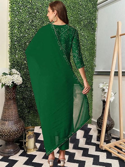 Women's Rayon Viscose Straight Bandhej Printed Kurta with Pant & Dupatta