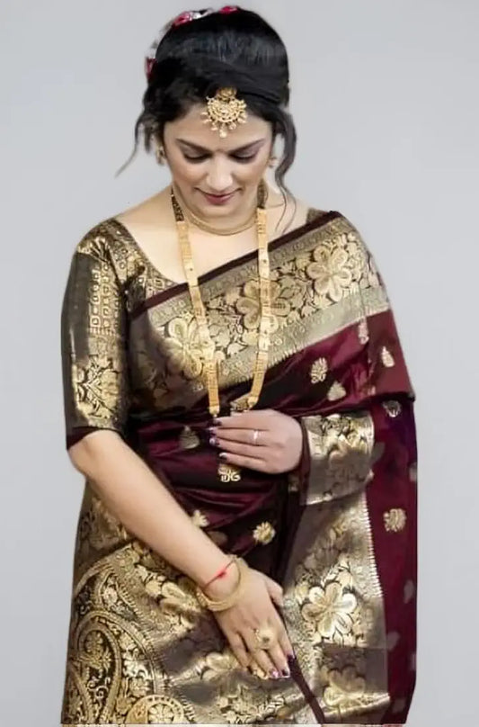 Enterprise Women's Pure Soft Kanjivaram Silk Saree For Wedding Banarasi Style Sari With Blouse Piece (Vruksh-50)