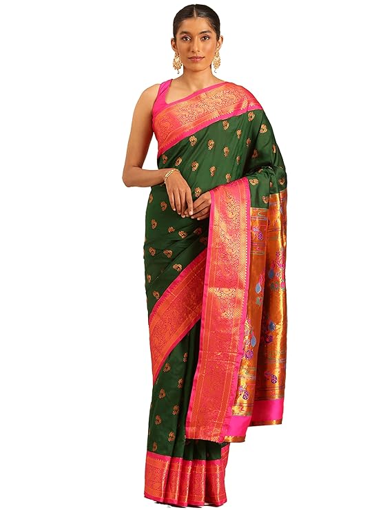 Silk Sarees Women's Kadiyal Soft Silk Pheshwai Nath Paithani Saree With Blouse Piece