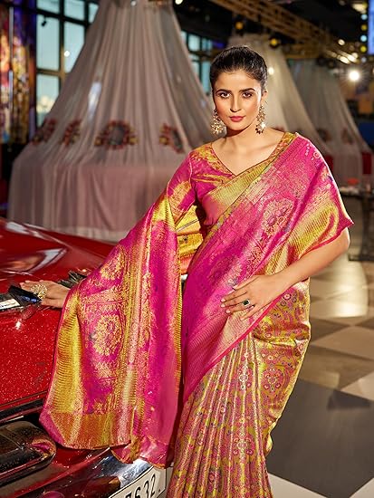 SWORNOF Women's kanjivaram banarasi silk saree for Patola festival Wedding silk with rich pallu Design sarees for women with blouse piece