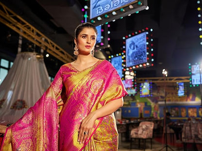 SWORNOF Women's kanjivaram banarasi silk saree for Patola festival Wedding silk with rich pallu Design sarees for women with blouse piece