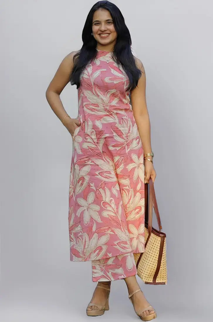 Women's Cotton Kurta Set for Women | A-Line Kurta with Pant | Ethnic Co-ord Two Piece Set