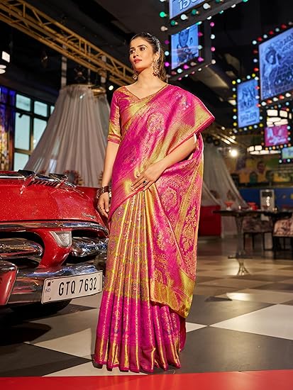 SWORNOF Women's kanjivaram banarasi silk saree for Patola festival Wedding silk with rich pallu Design sarees for women with blouse piece