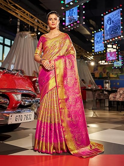 SWORNOF Women's kanjivaram banarasi silk saree for Patola festival Wedding silk with rich pallu Design sarees for women with blouse piece